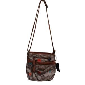 NICOLE MILLER Nylon Brown Multicolor Polka Dots Crossbody Shoulder Bag Purse NWT